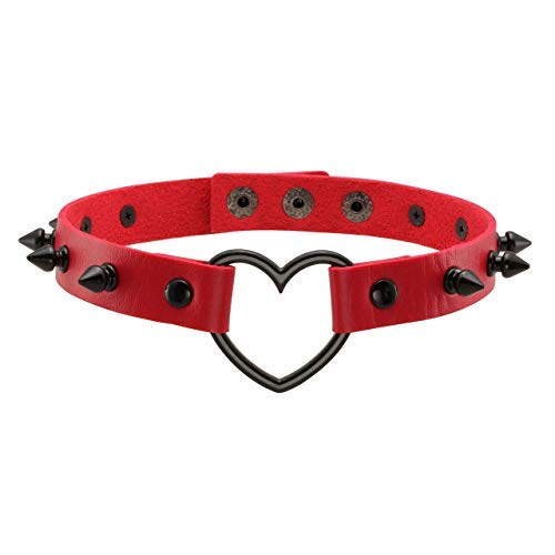 Manfnee Punk Gothic Choker Halsband Halskette PU Leder Spike Nieten Herz Halsreif für Männer Frauen von Manfnee