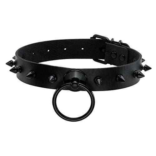 Manfnee Punk Gothic Choker Halsband Halskette PU Leder Spike besetzt Kreis Halsreif Männer Frauen von Manfnee