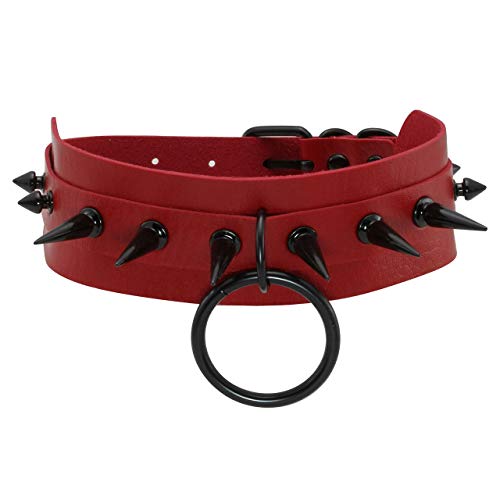 Manfnee Punk Gothic Choker Kragen PU Leder O-Ring Spike Choker Halskette für Mann Frauen verstellbar von Manfnee