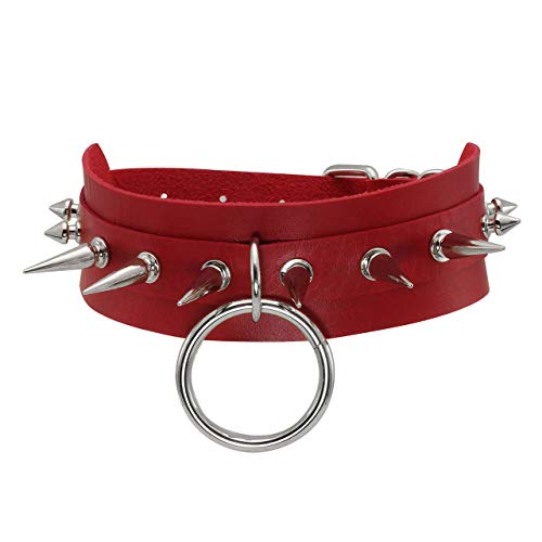 Manfnee Punk Gothic Choker Kragen PU Leder O-Ring Spike Choker Halskette für Mann Frauen verstellbar von Manfnee