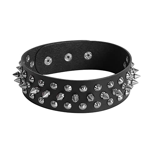 Manfnee Punk Gothic Collar Halsband PU Leder Kreis Spike Niet Halskette Männer Frauen verstellbar von Manfnee