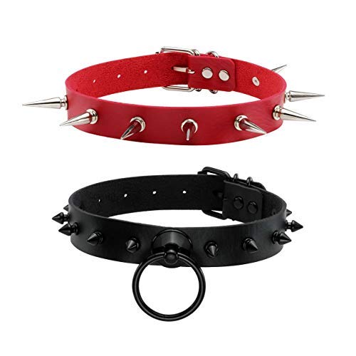 Manfnee Punk Gothic Collar Halsband PU Leder O-Ring Spike Niet Halskette Männer Frauen verstellbar von Manfnee