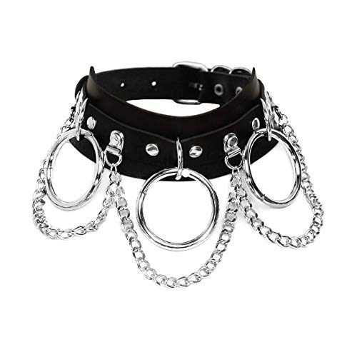 Manfnee Punk Gothic Kragen Halsband PU Leder Kreis Kette Halskette für Männer Frauen Schwarz von Manfnee