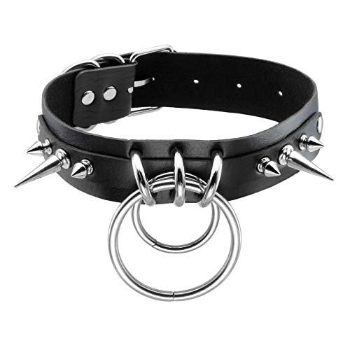 Manfnee Punk Gothic Kragen Halsband PU Leder Kreis Spike Niet Halskette für Männer Frauen Schwarz von Manfnee