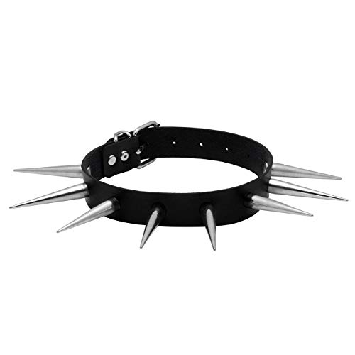 Manfnee Punk Gothic Kragen Halsreif PU Leder Long Spike Metall Nieten Halskette Männer Frauen von Manfnee