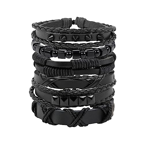 Manfnee Punk Leder Armband für Herren Damen Schwarze Nieten Armbänder Gothic Manschetten Armband von Manfnee