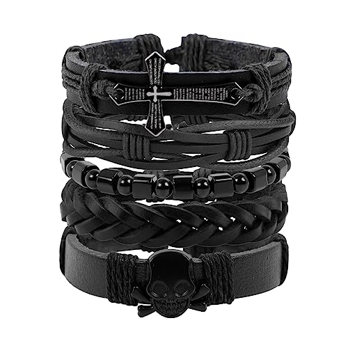 Manfnee Punk Leder Armband für Herren Damen Schwarze Nieten Armbänder Gothic Manschetten Armband von Manfnee