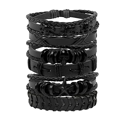 Manfnee Punk Leder Armband für Herren Damen Totenkopf Skull Armbänder Geflochtene Lederstulpe Armband von Manfnee