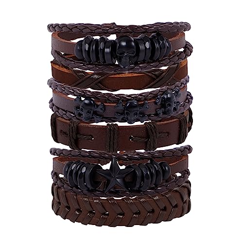 Manfnee Punk Leder Armband für Herren Damen Totenkopf Skull Armbänder Geflochtene Lederstulpe Armband von Manfnee