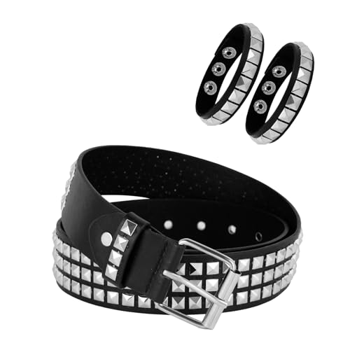Manfnee Punk Leder Gürtel Nietengürtel Damen und Herren kunstleder Punk Armband Hip Hop Gothic Rock Gürtel von Manfnee