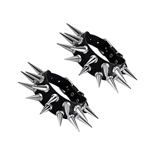 Manfnee Punk Lederarmband Spike Rock Nietenarmband von Männer Frauen Gothic Armbänder Schwarze Einstellbar von Manfnee