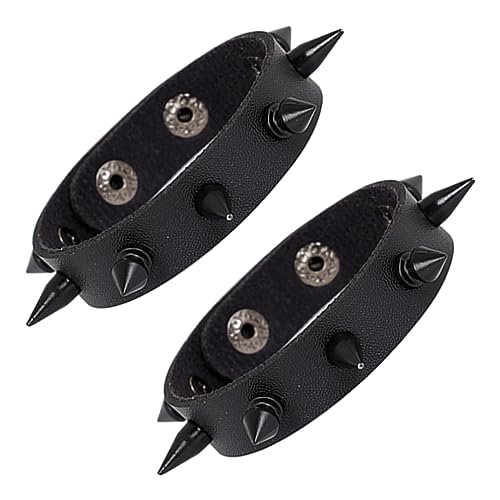 Manfnee Punk Lederarmband Spike Rock Nietenarmband von Männer Frauen Gothic Armbänder Schwarze Einstellbar von Manfnee