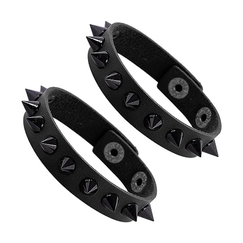 Manfnee Punk Lederarmband Spike Rock Nietenarmband von Männer Frauen Gothic Armbänder Schwarze Einstellbar von Manfnee