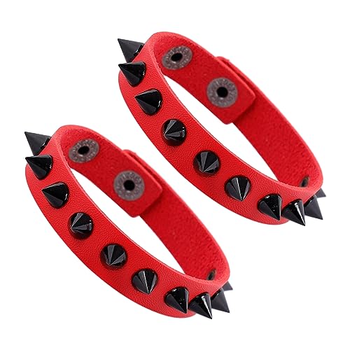 Manfnee Punk Lederarmband Spike Rock Nietenarmband von Männer Frauen Gothic Armbänder Schwarze Einstellbar von Manfnee