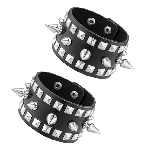 Manfnee Punk Lederarmband Spike Rock Nietenarmband von Männer Frauen Gothic Armbänder Schwarze Einstellbar von Manfnee