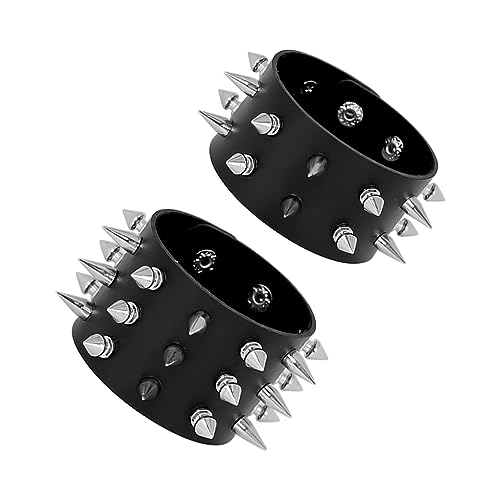 Manfnee Punk Lederarmband Spike Rock Nietenarmband von Männer Frauen Gothic Armbänder Schwarze Einstellbar von Manfnee