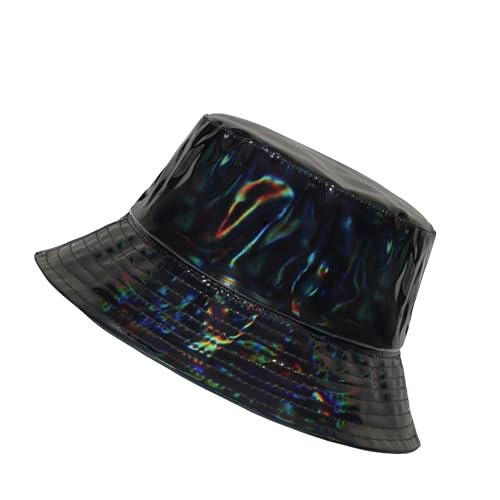 Manfnee Rave Eimer Hut für Männer Frauen Wasserdicht Regenhut Metallisch Hip Hop Hut Breiter Fischerhut Sonnenhut von Manfnee