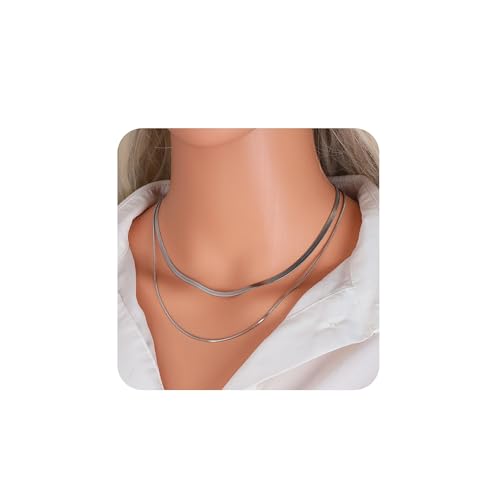 Manfnee Silber Schlange Kette Halskette Frauen Fischgrät-Halskette Gold Titan Stahl Choker flache Kette Halsketten einstellbar von Manfnee