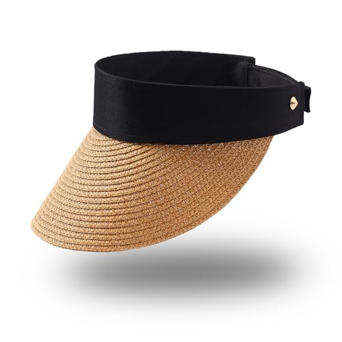 Manfnee Sommer Visor Hut für Damen Breite Krempe Stroh UV-Schutz Sonnenhut Packable Tonytail Strand Hut für Reisen von Manfnee
