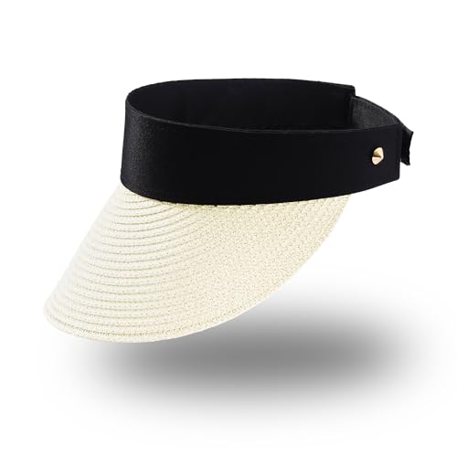 Manfnee Sommer Visor Hut für Damen Breite Krempe Stroh UV-Schutz Sonnenhut Packable Tonytail Strand Hut für Reisen von Manfnee