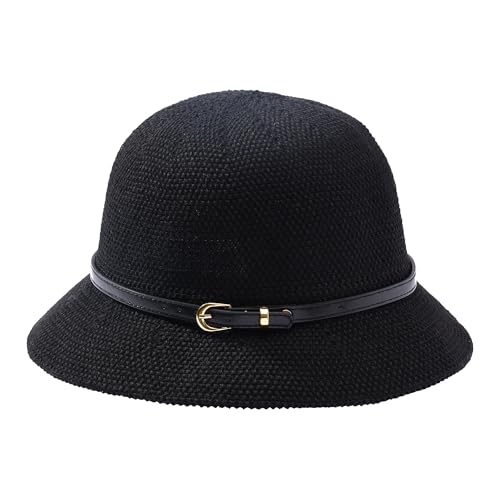 Manfnee Sonnenhut Damen Strohhut Sommer UV-Schutz Breite Krempe Stroh gewebt Cap for Strand Urlaub von Manfnee