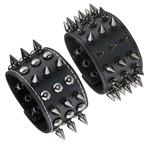 Manfnee Spike Rivet Nieten Armband Leder Punk Gothic Biker Breite Manschette Gürtel Armband Armreif von Manfnee