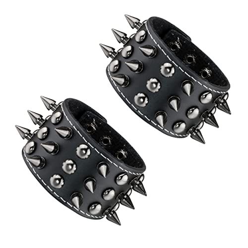 Manfnee Spike Rivet Nieten Armband Leder Punk Gothic Biker Breite Manschette Gürtel Armband Armreif von Manfnee