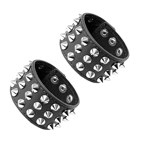 Manfnee Spike Rivet Nieten Armband Leder Punk Gothic Biker Breite Manschette Gürtel Armband Armreif von Manfnee