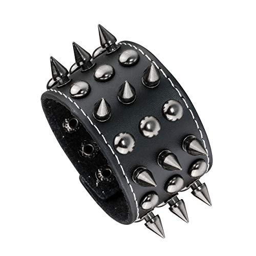 Manfnee Spike Rivet Nieten Armband Leder Punk Gothic Biker Breite Manschette Gürtel Armband Armreif von Manfnee