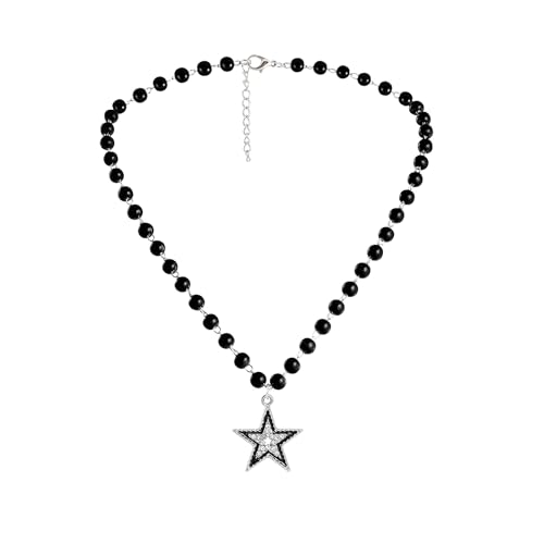 Manfnee Stern Anhänger Halskette Schwarz Perlenketten Dark Gothic Boho von Manfnee