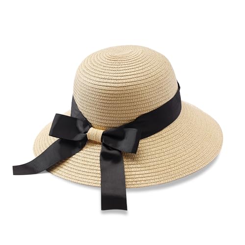 Manfnee Strandhut für Frauen große Stroh breite Birm Sommerhüte Sonnenschutz Floppy faltbar Roll up Cap von Manfnee