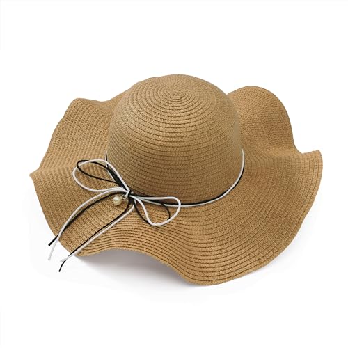 Manfnee Strandhut für Frauen große Stroh breite Birm Sommerhüte Sonnenschutz Floppy faltbar Roll up Cap von Manfnee
