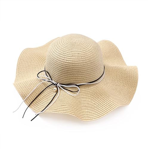 Manfnee Strandhut für Frauen große Stroh breite Birm Sommerhüte Sonnenschutz Floppy faltbar Roll up Cap von Manfnee