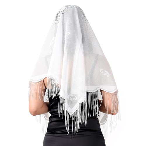 Manfnee Weiß Spitze Tücher und Wraps für Abendkleider mit Quasten Hochzeit Party Mesh Spitze Schleier von Manfnee