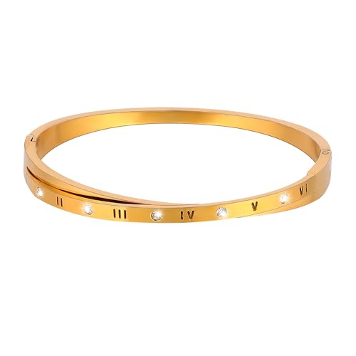 Manfnee Zierliches Edelstahlarmband für Frauen Römische Zahlen Armspange Armband Gold Armspange Armbänder Schmuck Geschenk von Manfnee