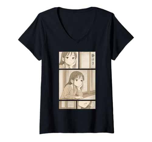 Damen Anime Manga Antisozialer Anime Otaku Harajuku T-Shirt mit V-Ausschnitt Damen Anime Manga Antisozialer Anime Otaku Harajuku T-Shirt mit V-Ausschnitt von Manga Bored Girl Minimalist Harajuku Aesthetic