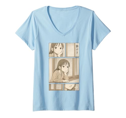 Damen Anime Manga Antisozialer Anime Otaku Harajuku T-Shirt mit V-Ausschnitt Damen Anime Manga Antisozialer Anime Otaku Harajuku T-Shirt mit V-Ausschnitt von Manga Bored Girl Minimalist Harajuku Aesthetic