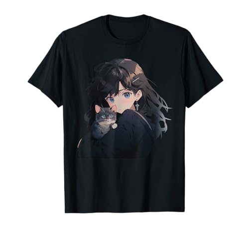 Anime und Katzen Manga Mädchen mit einer Katze Anime Liebhaber T-Shirt von Manga Girl with a cat Anime and Cats Shop