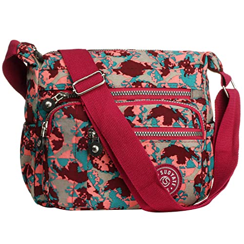 Damen Umhängetasche mit mehreren Taschen, für Einkaufen, Wandern, täglichen Gebrauch Gr. 38, Camo Red von Milky Way