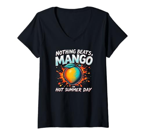 Damen Nichts geht über eine Mango an heißen Sommertagen | Retro Mango Day T-Shirt mit V-Ausschnitt Damen Nichts geht über eine Mango an heißen Sommertagen | Retro Mango Day T-Shirt mit V-Ausschnitt von Mango Day Celebration