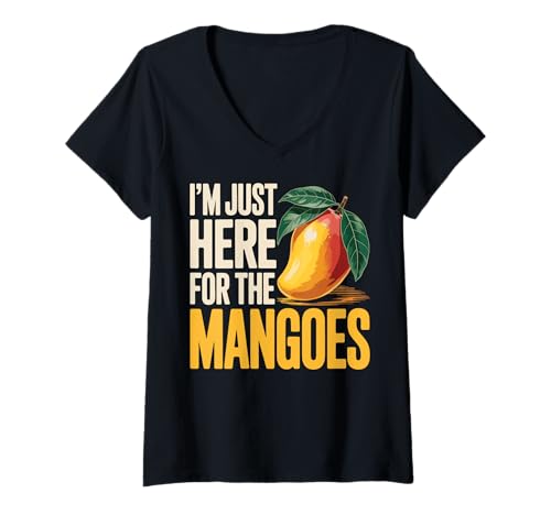 Damen I'm Just Here for The Mangoes T-Shirt mit V-Ausschnitt Damen I'm Just Here for The Mangoes T-Shirt mit V-Ausschnitt von Mango liebhaber Obst