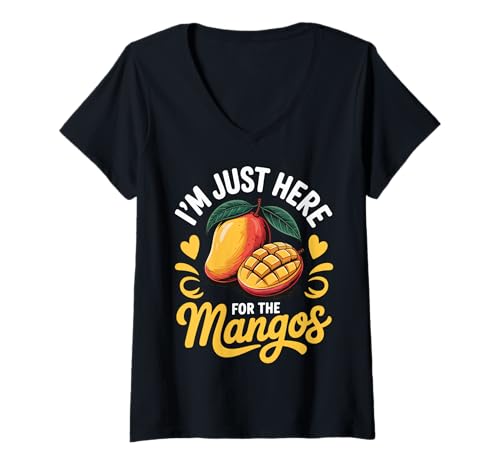 Damen I'm Just Here for The Mangoes T-Shirt mit V-Ausschnitt Damen I'm Just Here for The Mangoes T-Shirt mit V-Ausschnitt von Mango liebhaber Obst