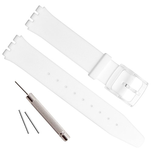 Uhrenarmband (16 mm), ultradünn, wasserfest aus weißem Silikon, Ersatz für Swatch von Mango