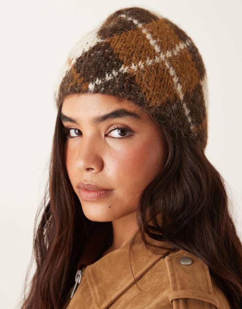 Mango - Strickjacke aus Wollmix in Mokka mit Rautenmuster-Brown von Mango