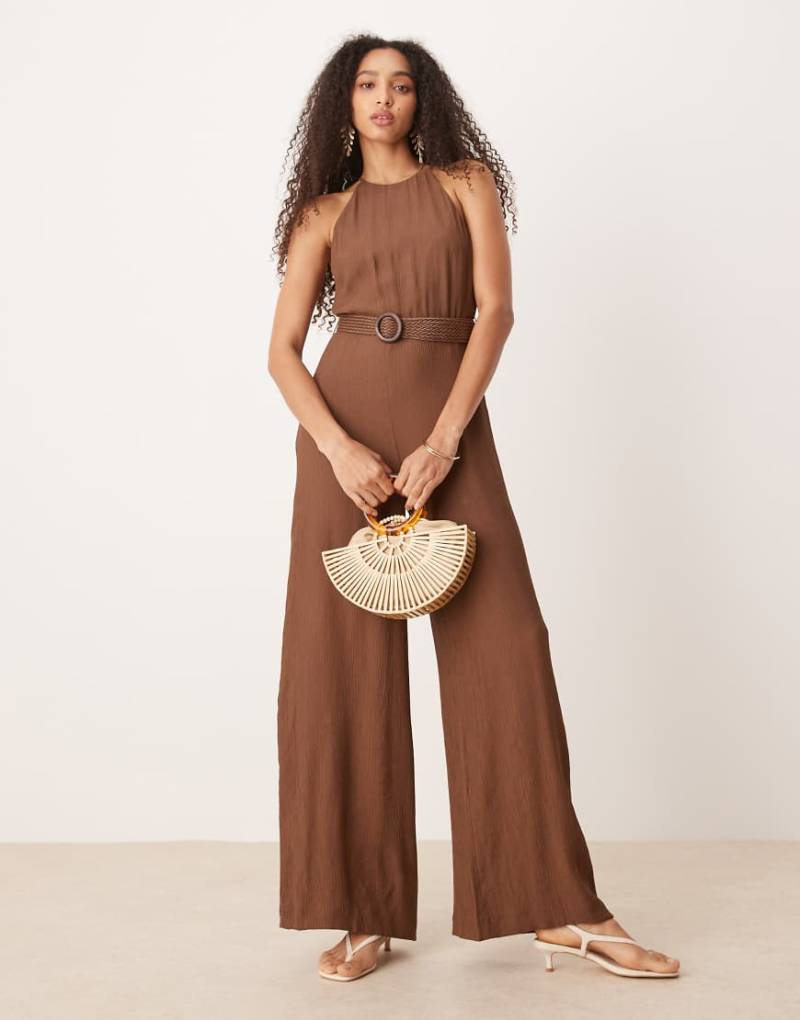 Mango - Ärmelloser Baumwoll-Jumpsuit in Braun mit Web-Gürtel von Mango