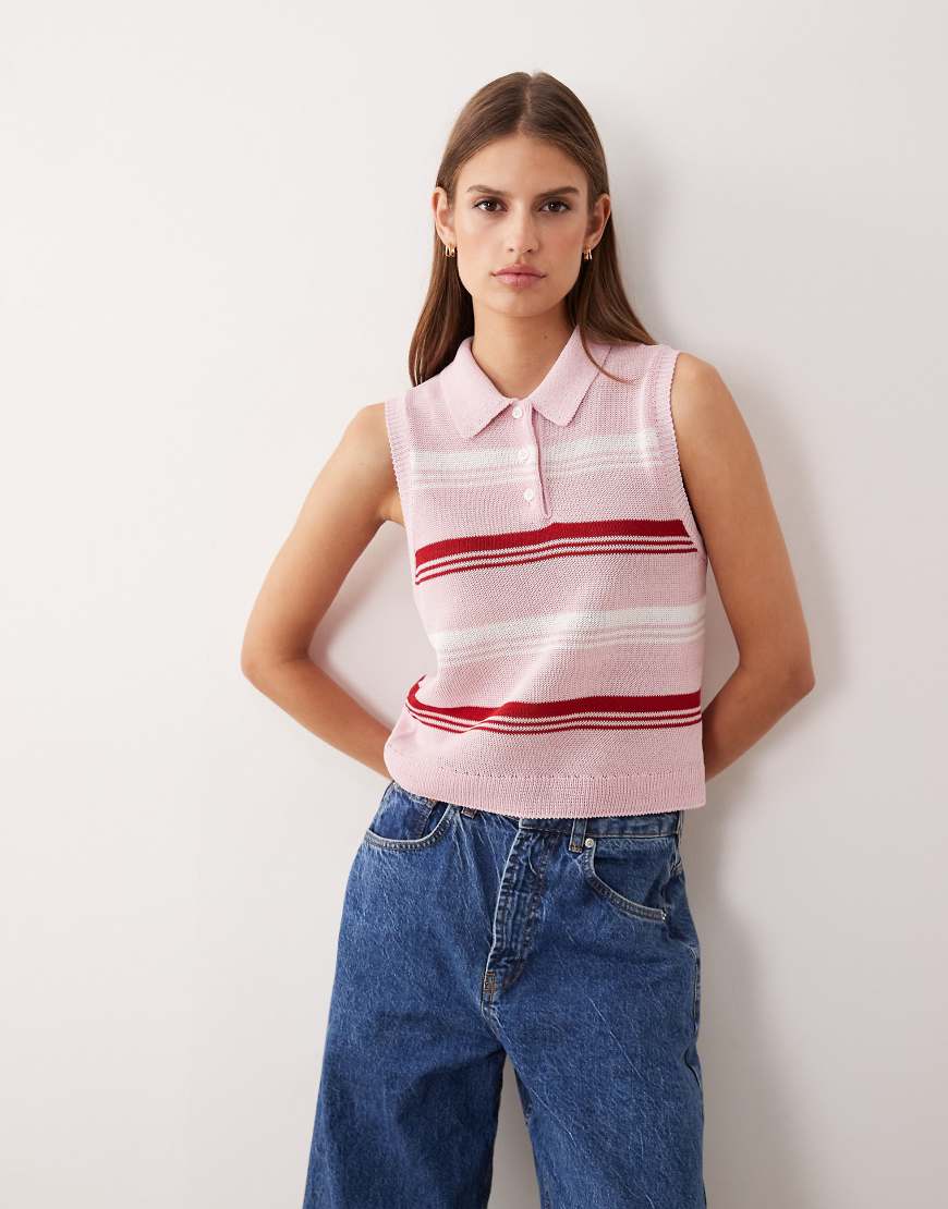 Mango - Ärmelloses, gestricktes Polo-Oberteil in Rot und Rosa von Mango