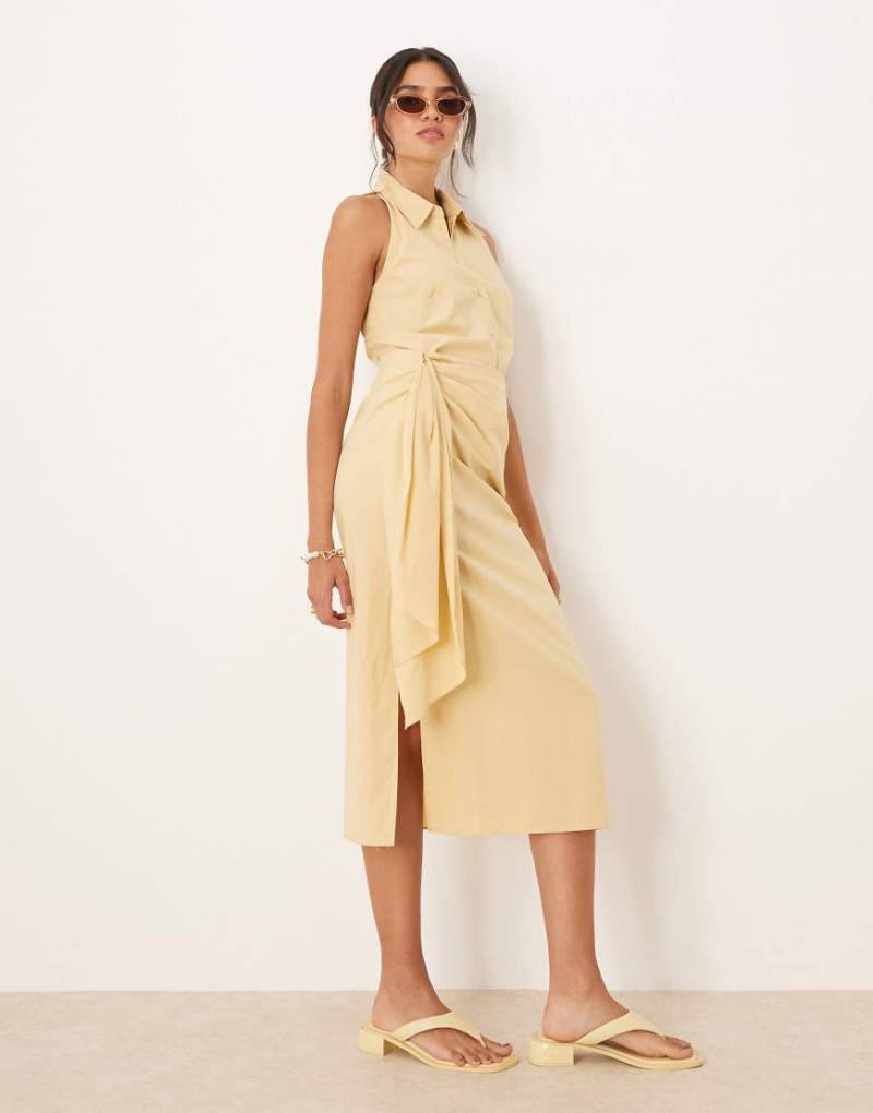 Mango - Ärmelloses Kleid in Gelb mit Bindedetail am Rock von Mango