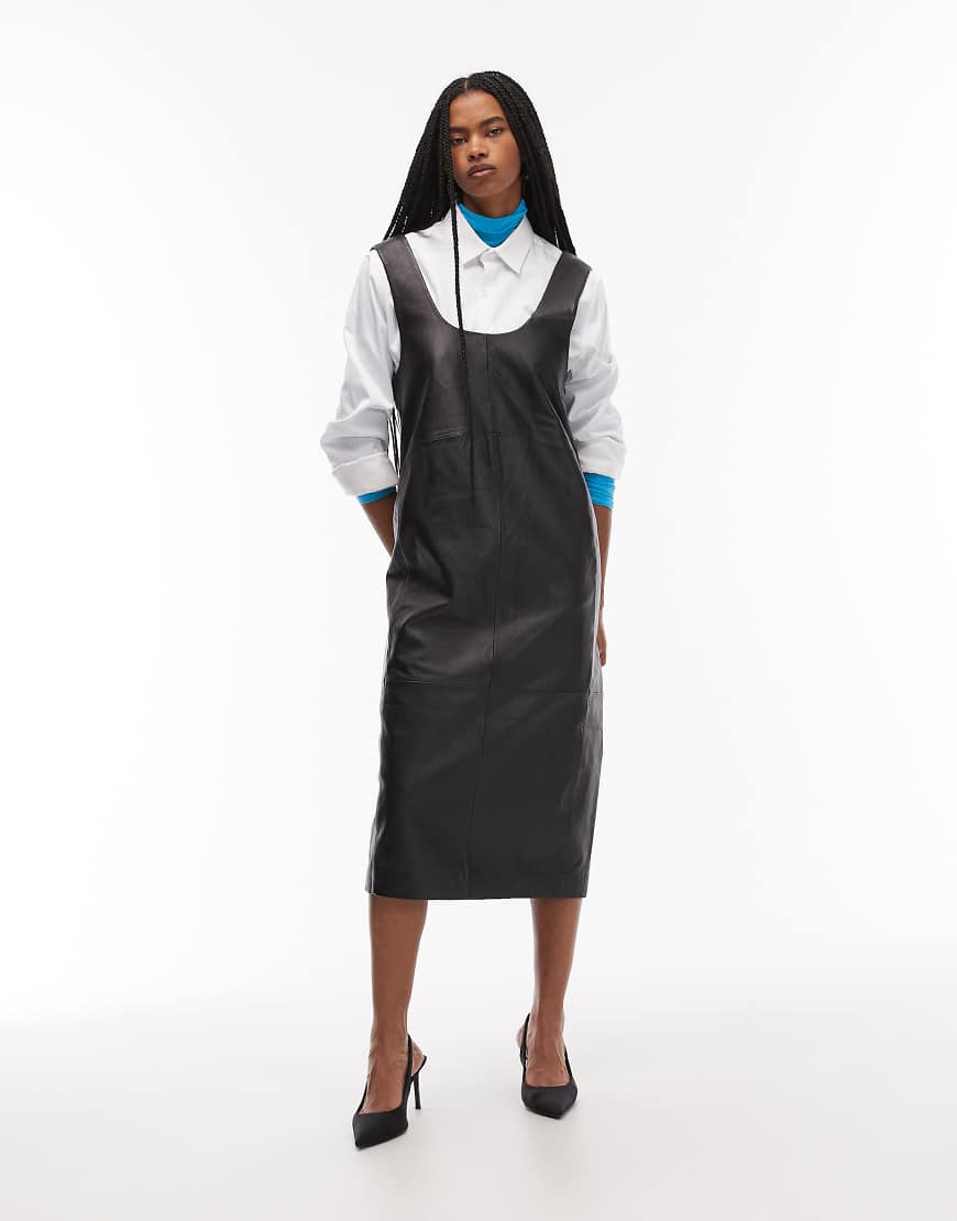 Mango - Ärmelloses Midikleid aus 100% Leder in Schwarz mit quadratischem Ausschnitt von Mango