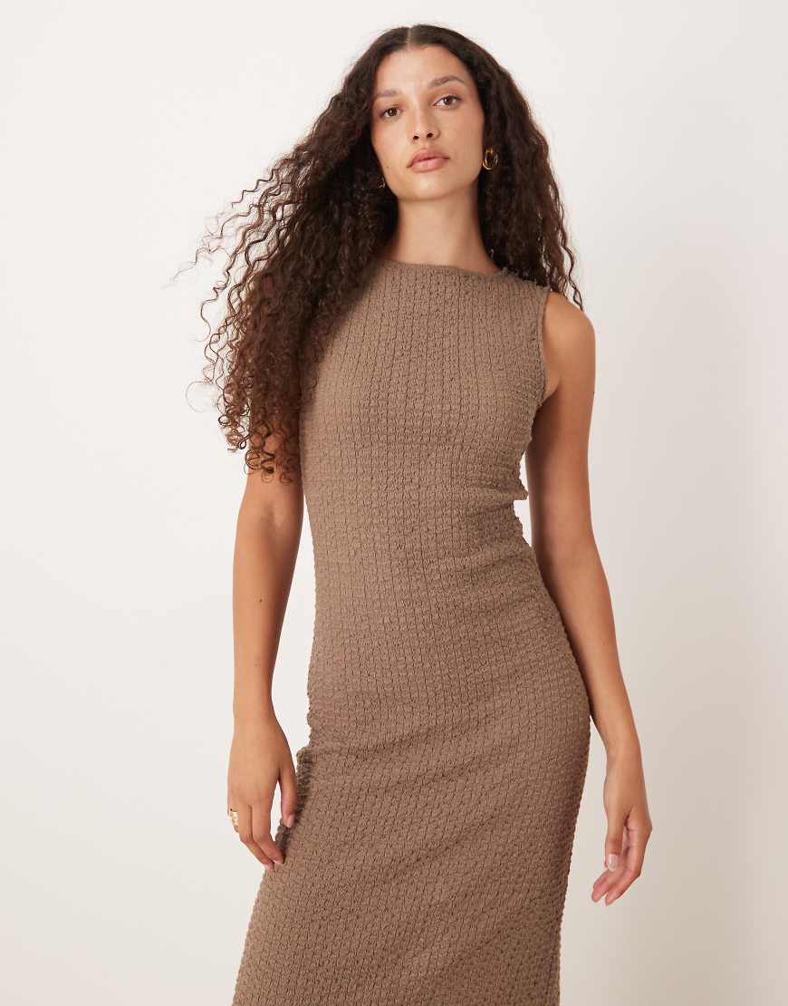 Mango - Ärmelloses Midikleid in Beige mit Strukturmuster-Neutral von Mango