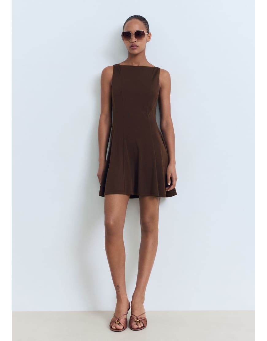 Mango - Ärmelloses Minikleid aus Baumwollmix in Braun mit Faltendetail-Schwarz von Mango